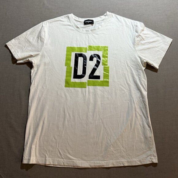 Dsquared2‎ D2 Shirt Mens Large White Graphic Stretch Short Sleeve Tee - Picture 1 of 10